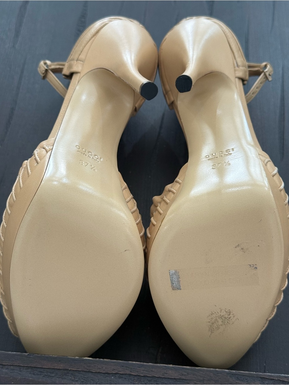 Gucci Ecru Pleated Ankle-Strap Stilettos - Picture 6 of 6